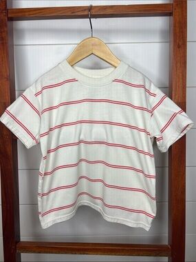 greyson mini, Kids White T-Shirt with Red Stripes